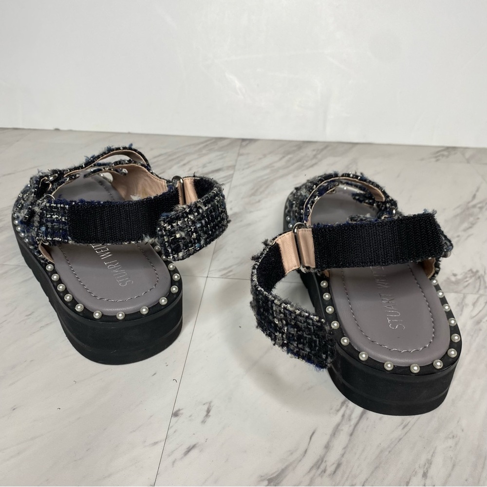 Stuart Weitzman Zoe Lift Embellished Tweed Sandal 8B - Picture 5 of 15